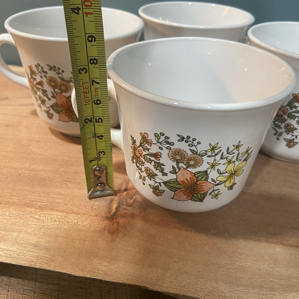 4 Vtg 1970 Corelle Corning Ware "Indian Summer"Coffee Cups Orange Yellow & Green - Picture 6 of 7